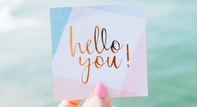 white and pink hello you card