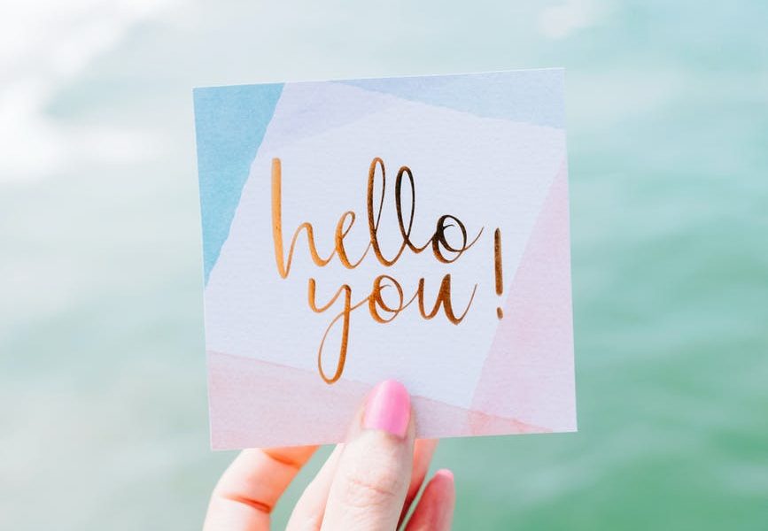 white and pink hello you card